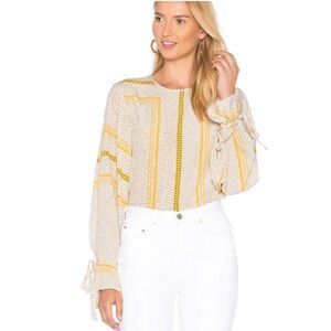 Derek Lam 10 Crosby Printed Silk Bell Sleeve Blouse Yellow Multi 6 Contemporary